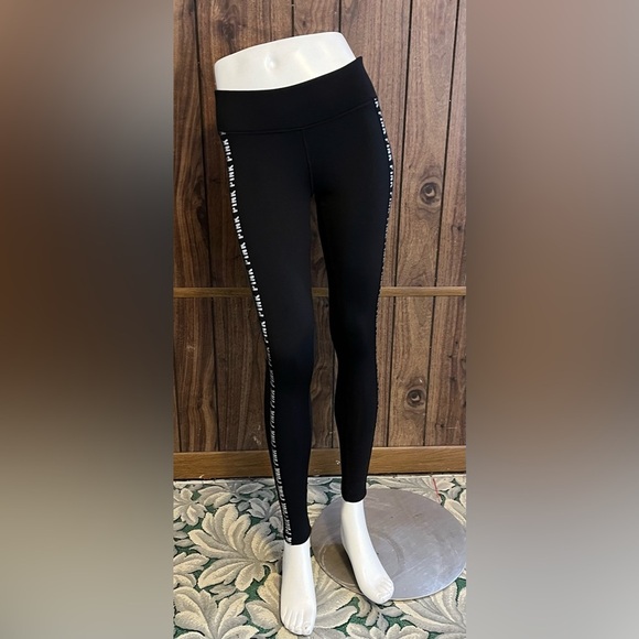 Victoria's Secret PINK Cozy Black Green With Pockets Stretch Ankle Leggings Sz S - Picture 1 of 8